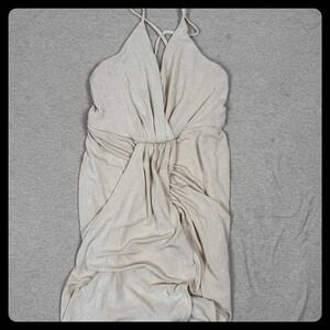 Mable Ruched Wrap Maxi Dress Beige Spaghetti Strap Halter Neck Size S